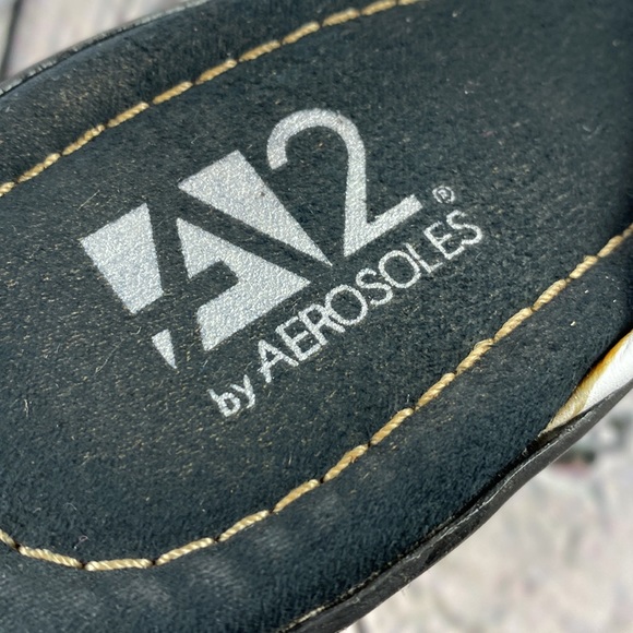 A2 by AEROSOLES White & Black Leather Slip On Comfy Heels - Picture 11 of 17